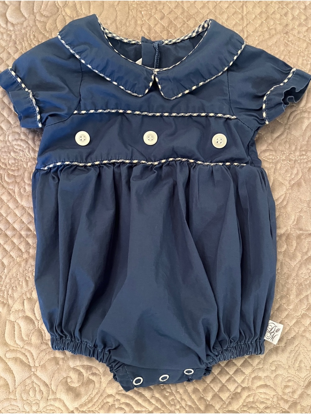 Darling Mae Classic Navy Bubble Romper with Contrast Trim 12 Month